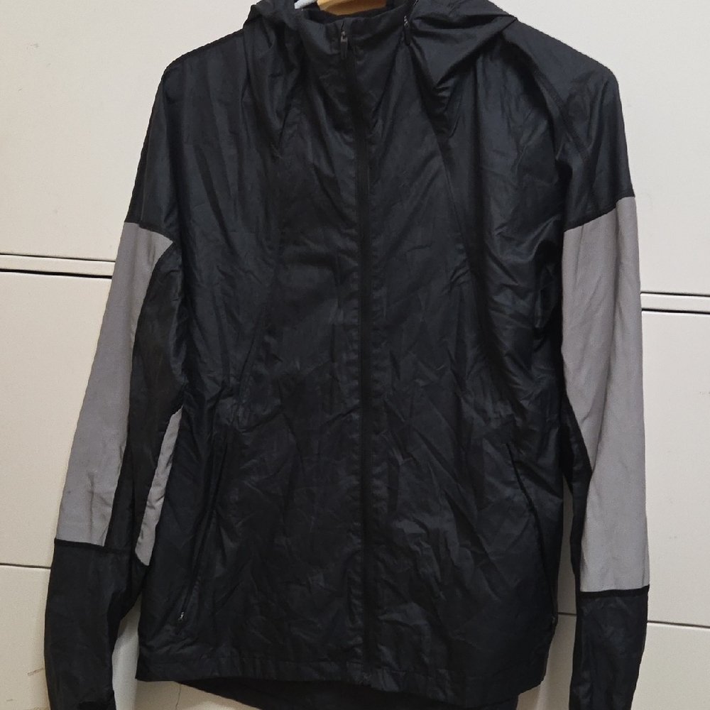 Nike Clima-Fit Windbreaker Jacket Small Gray Black Hooded Full Zip Logo [1822]
